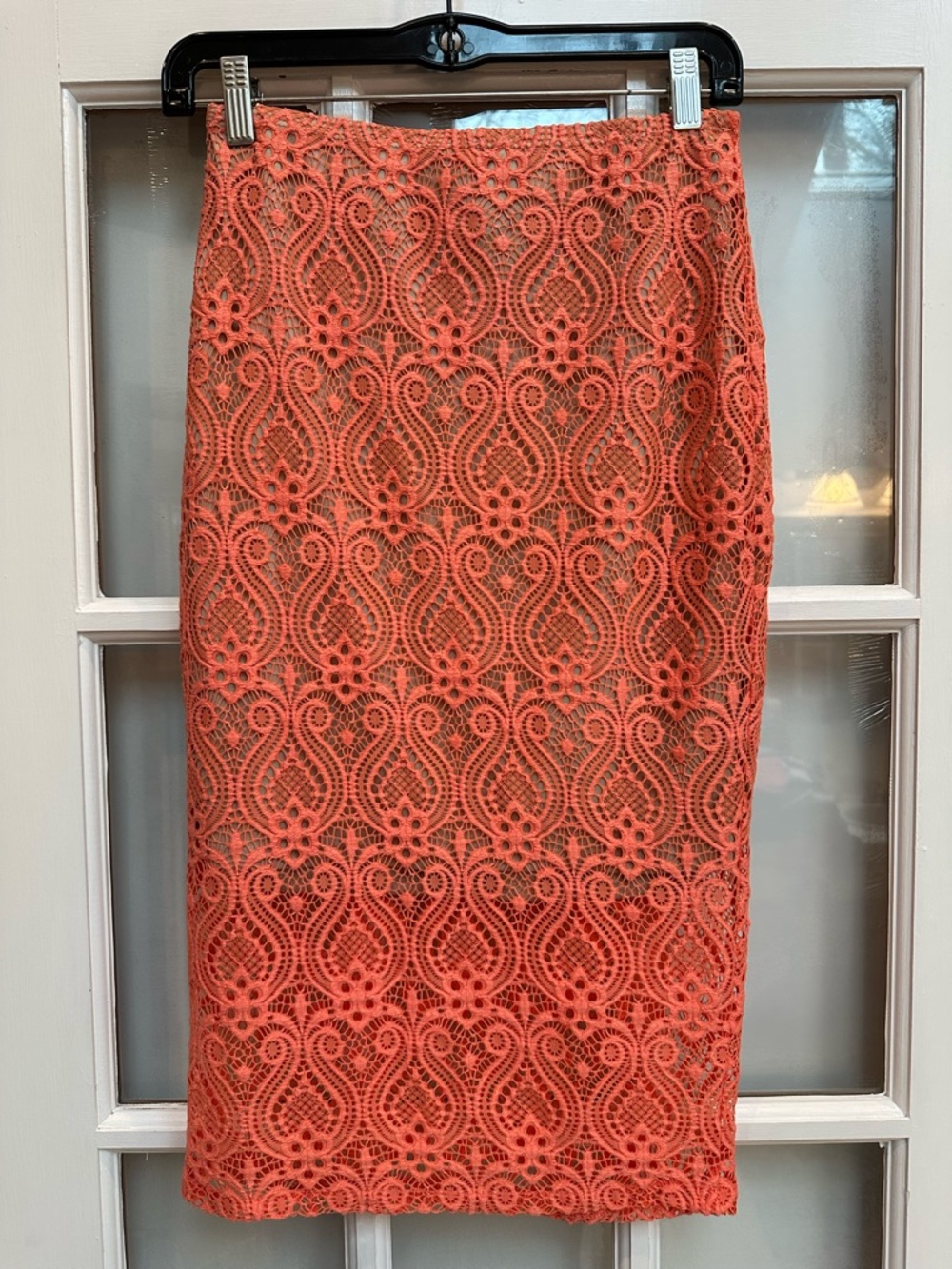 bebe Y2K Chic Peach Coral Lace Pencil Midi Skirt Feminine Romantic Size S Small